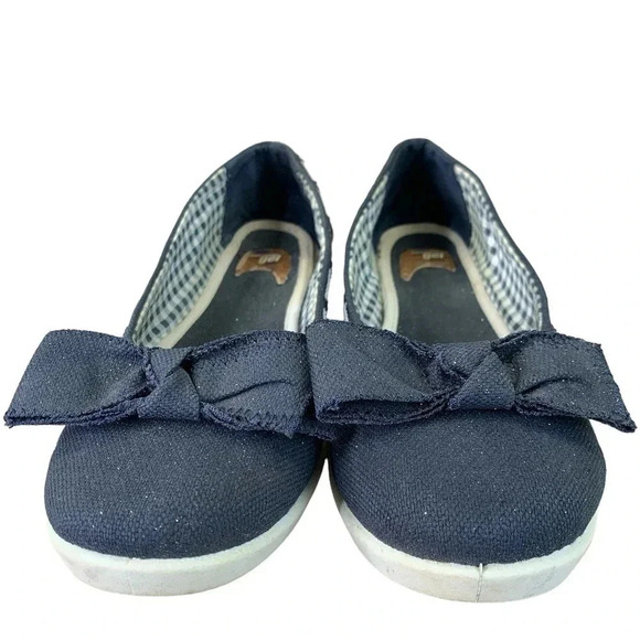 Dr. Scholl's Canvas Bow Tie Low Wedge Pump Slip On Shoes Size 10M Blue Glitters - Picture 4 of 16